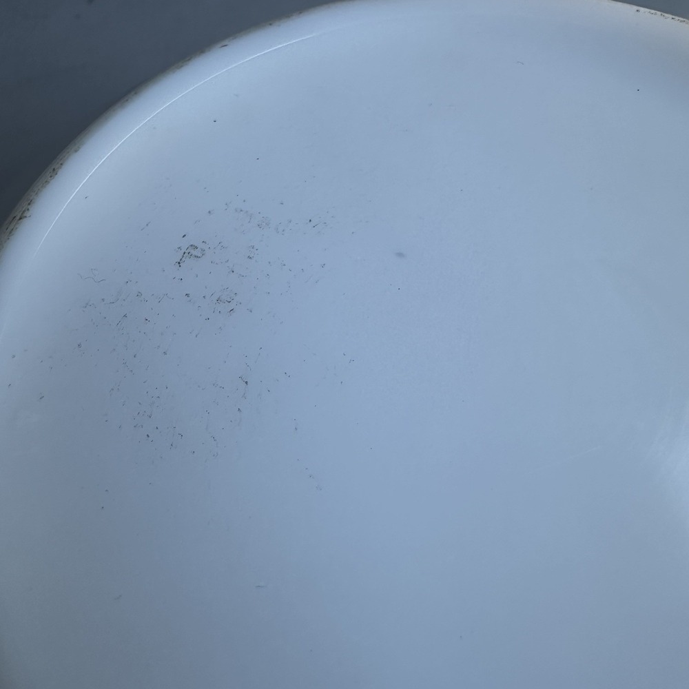 Vintage Pyrex Milk Glass & Turquoise Blue Band Rim Salad Serving Bowl 9" Cottage - Picture 4 of 7